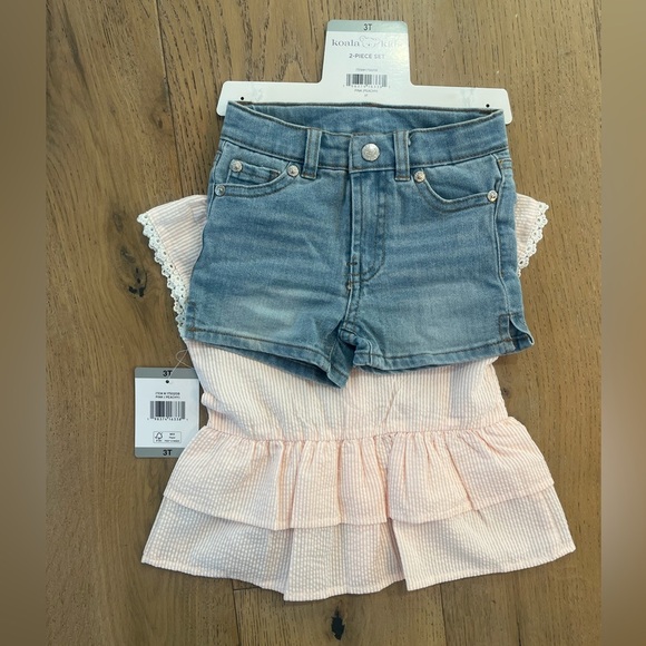 NWT Koala Kids Toddler Girl 3T Short Set Pink Seersucker Lace Summer Jean - Picture 7 of 9